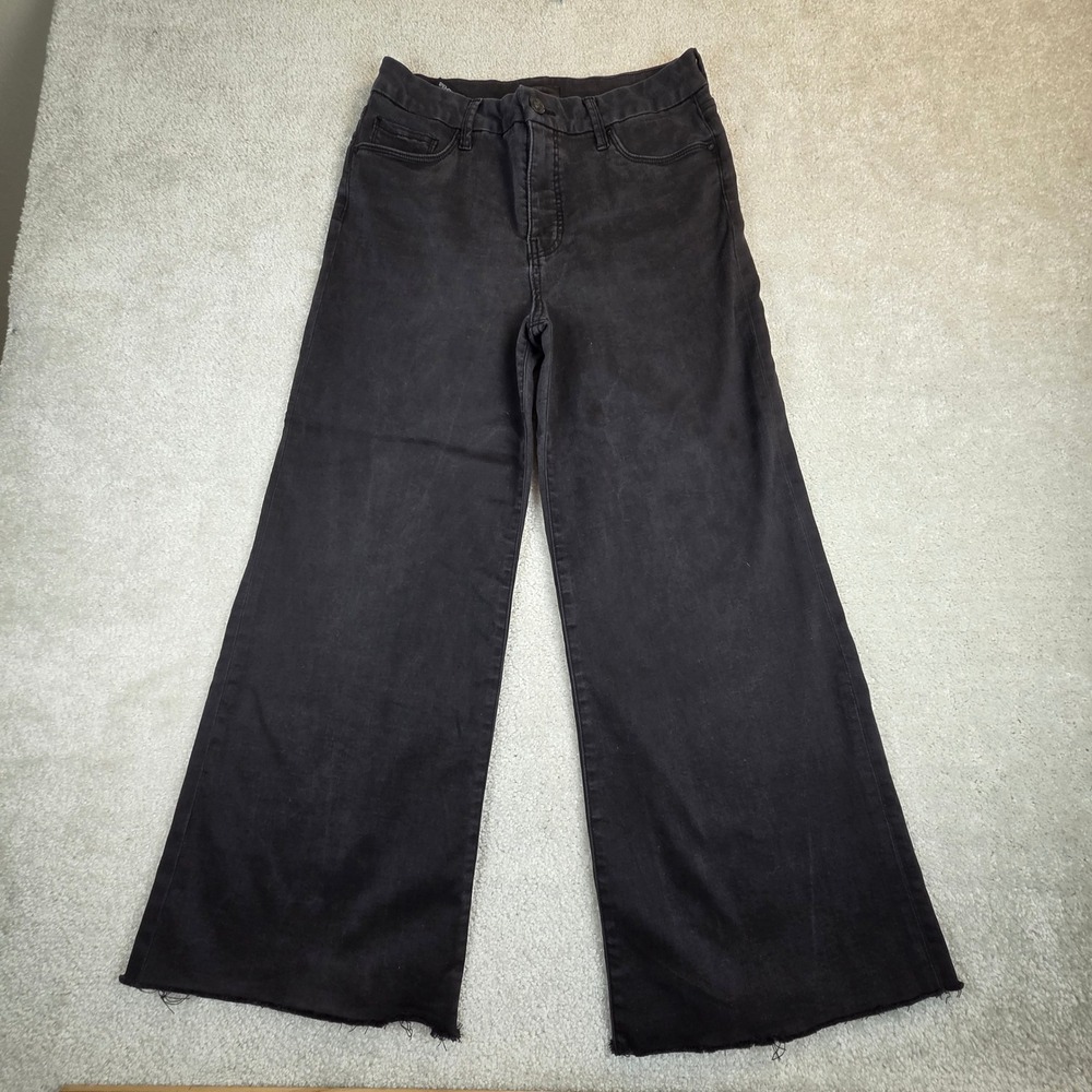 Kut from the Kloth Meg Fab Ab Wide Leg Jeans Washed Black Raw Hem 8